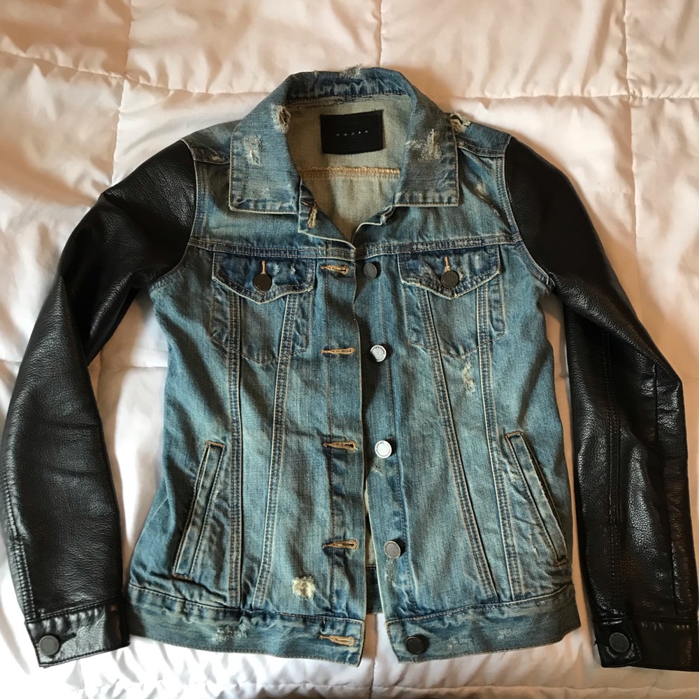 XS Jean Jacket with Faux Leather sleeves